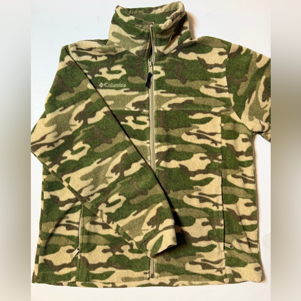Columbia Men's Fleece Full Zip Jacket Green Beige Camo Size Medium